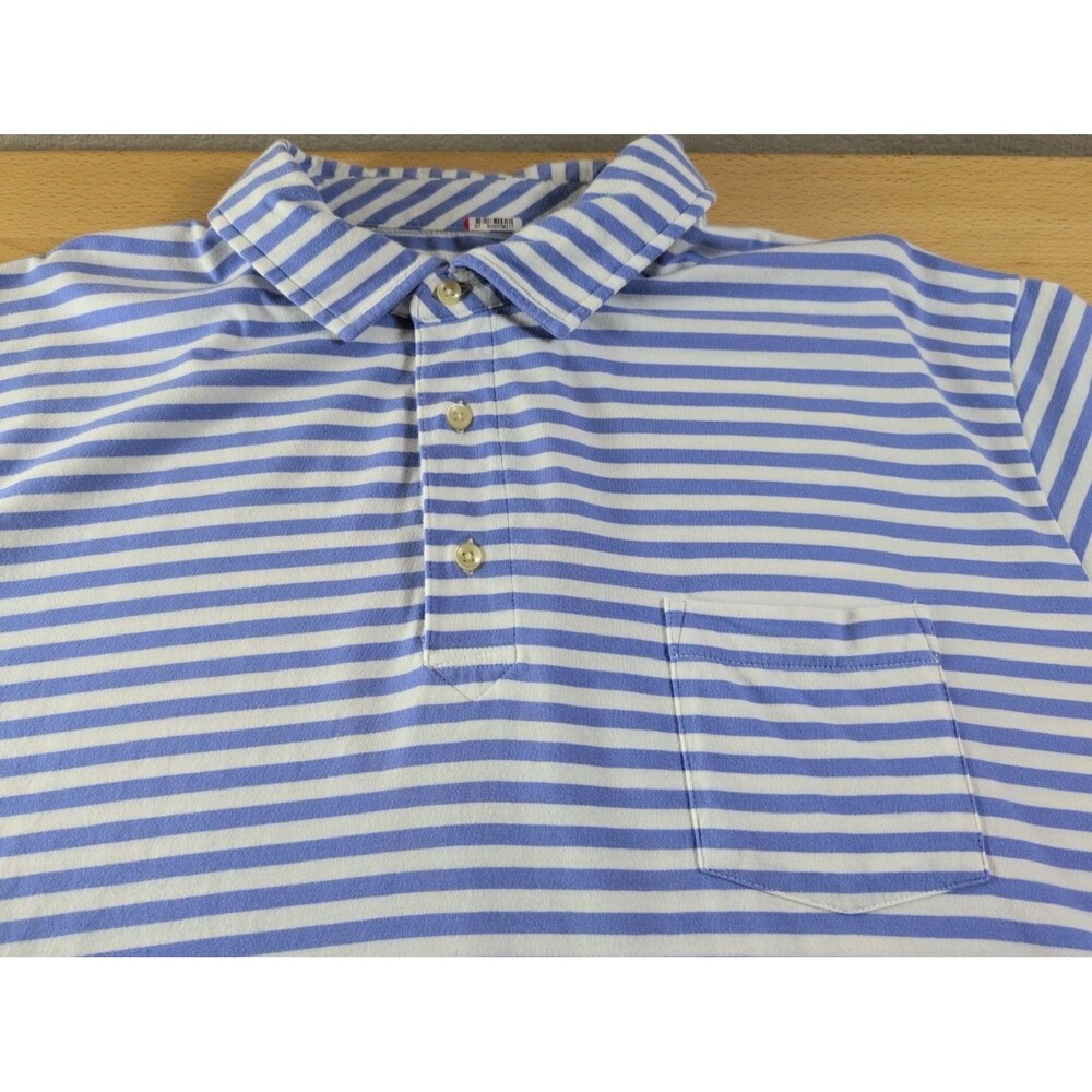 Peter Millar Seaside Wash Polo Embroidered Club Logo Mens XL Blue Stripe